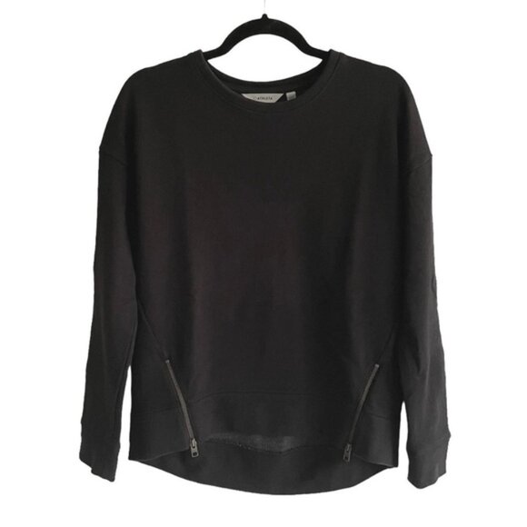 Tops - ATHLETA Cityscape Cotton Crew Neck Sweatshirt Zippers High Low Hem Black XXS